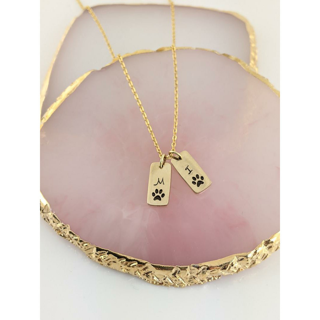 Personalized Mini Tag Dog Mom Necklace - Custom Initial Paw Charm