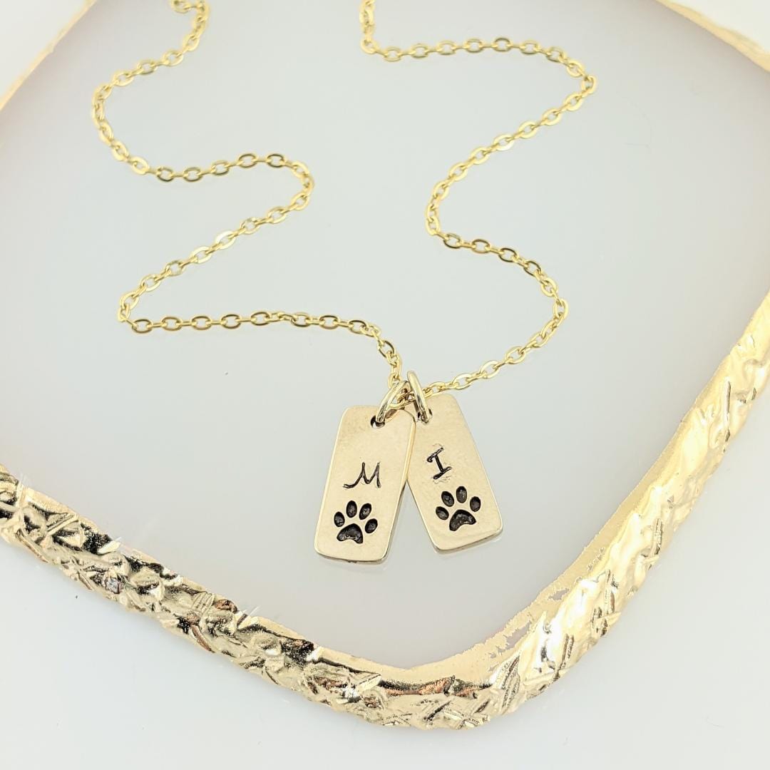 Personalized Mini Tag Dog Mom Necklace - Custom Initial Paw Charm