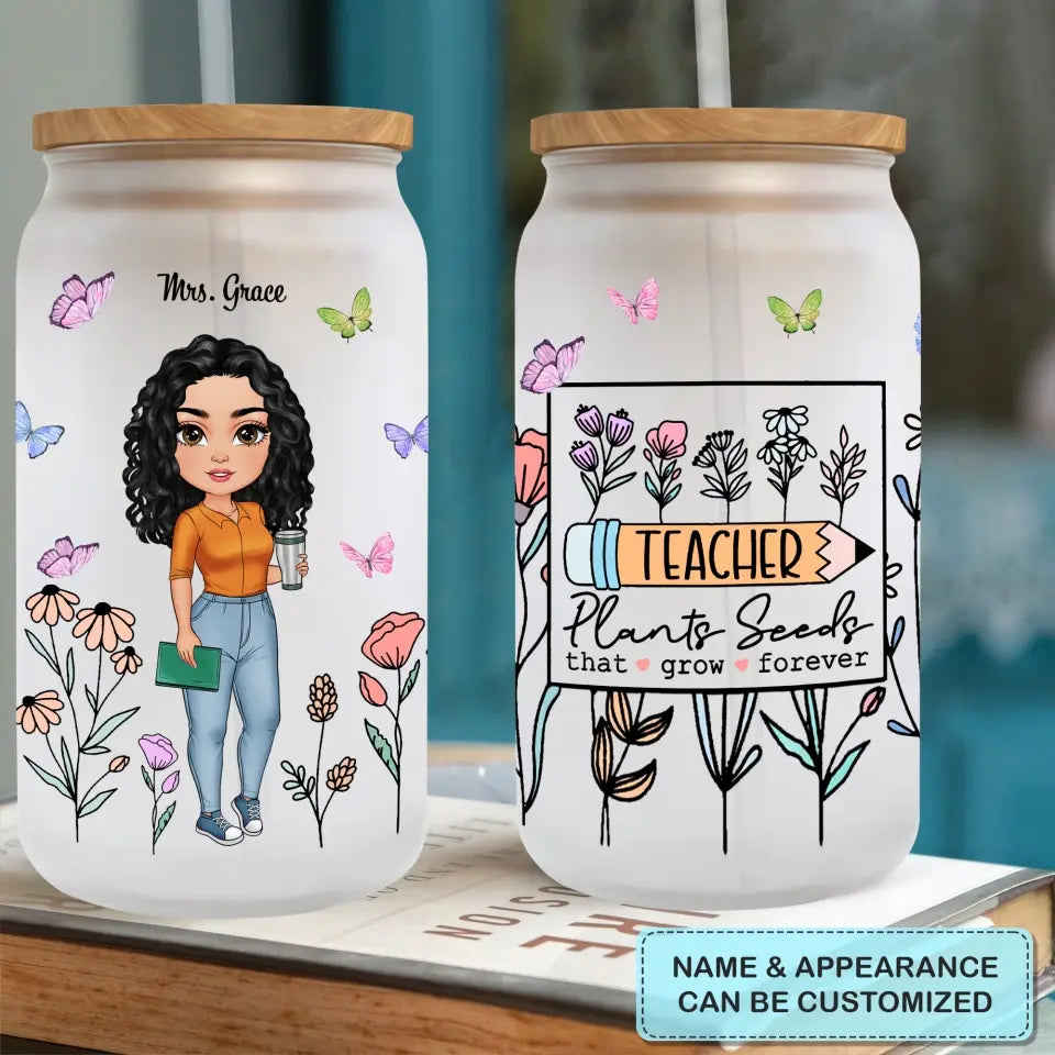 Personalized Custom Glass Can - Teacher's Day, Birthday Gift for Teacher