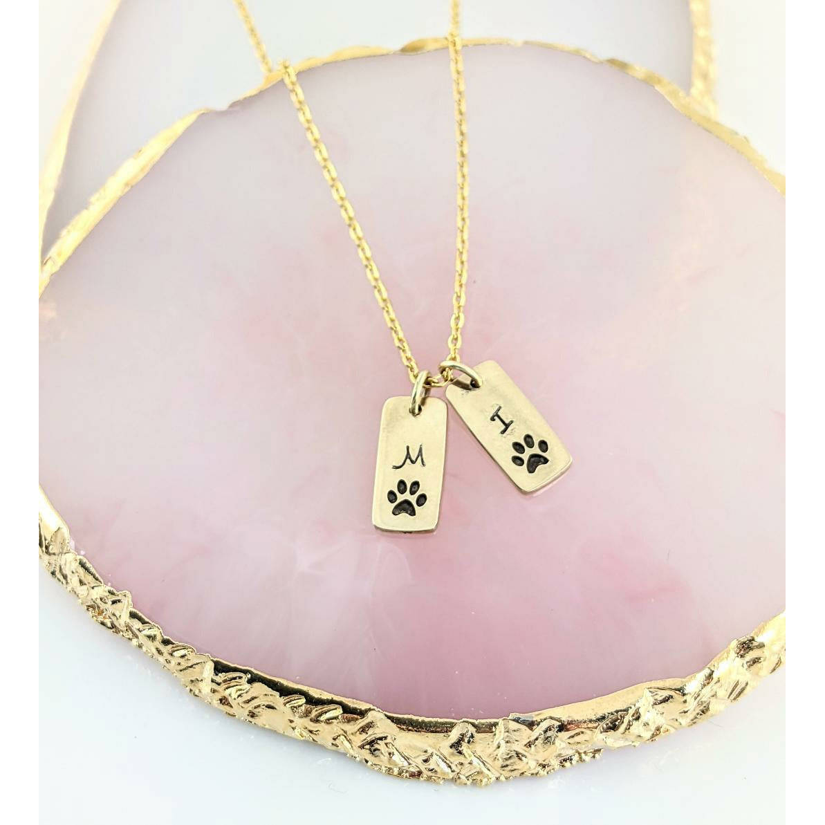 Personalized Mini Tag Dog Mom Necklace - Custom Initial Paw Charm