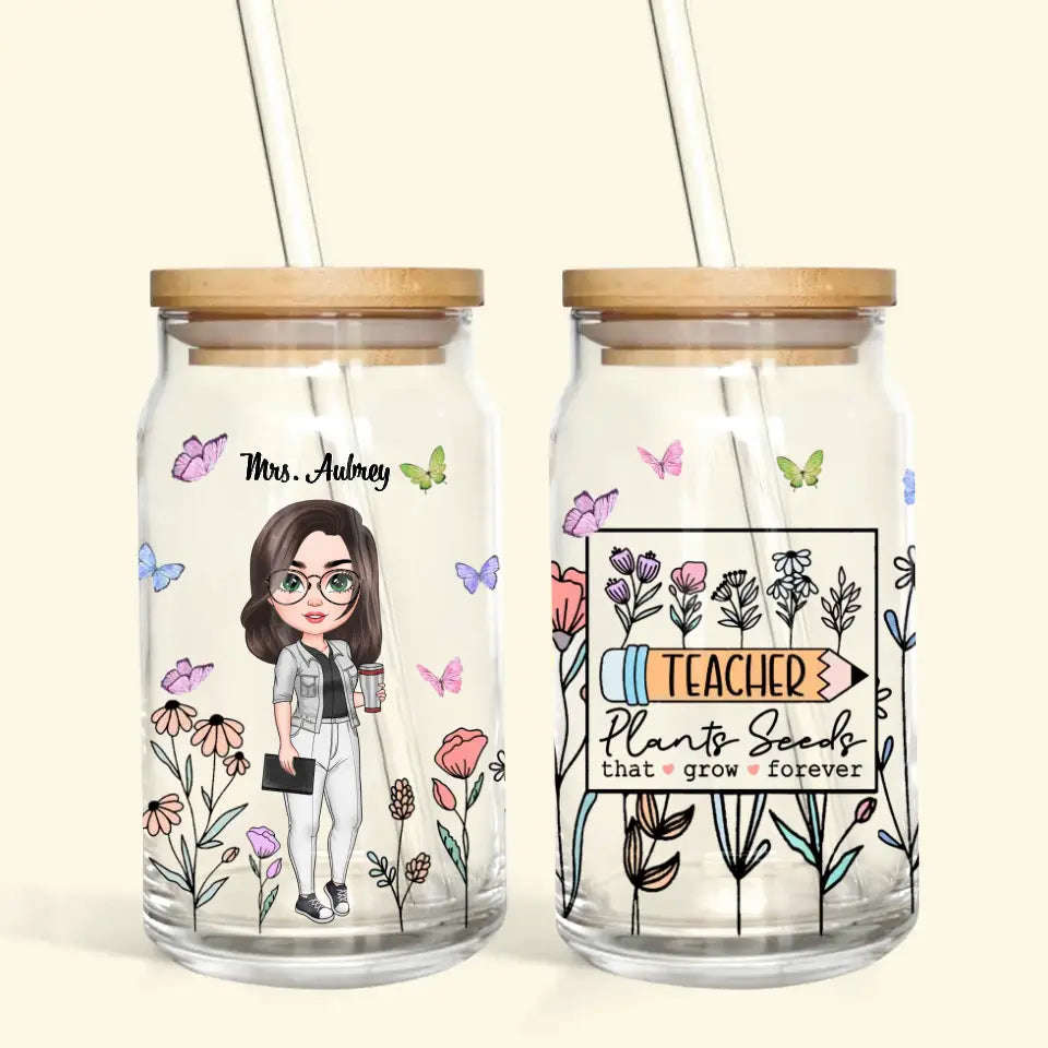 Personalized Custom Glass Can - Teacher's Day, Birthday Gift for Teacher