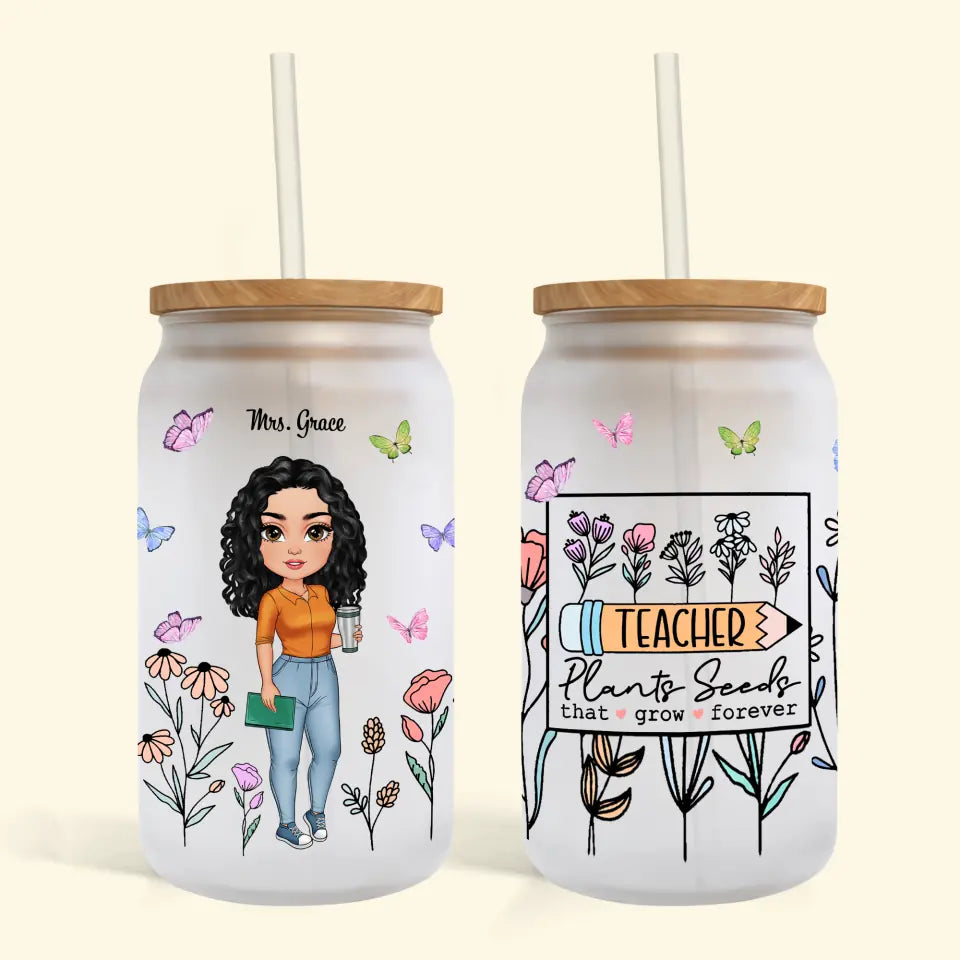 Personalized Custom Glass Can - Teacher's Day, Birthday Gift for Teacher