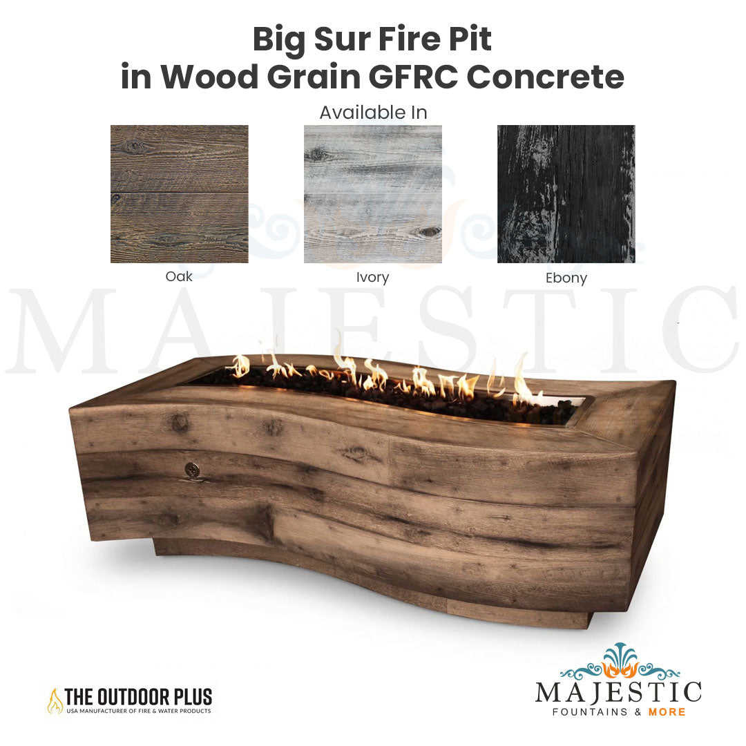 The Outdoor Plus Big Sur Fire Pit in Wood Grain Concrete with Free Cover