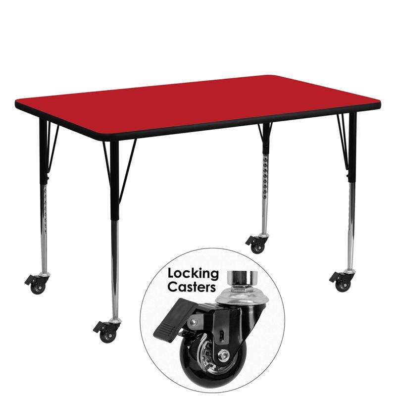 Flash Furniture Mobile 30W x 60L Rectangular Red HP Laminate Activity Table - Adjustable Legs