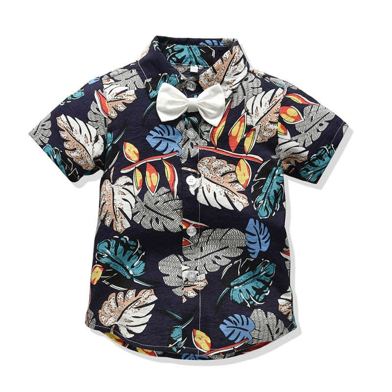Top and Top Children Boy Summer Clothing Set - Short Sleeve Printed Shirt and Shorts 2Pcs Suit