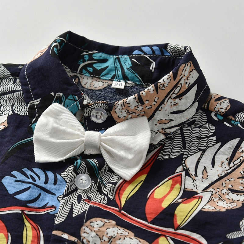 Top and Top Children Boy Summer Clothing Set - Short Sleeve Printed Shirt and Shorts 2Pcs Suit