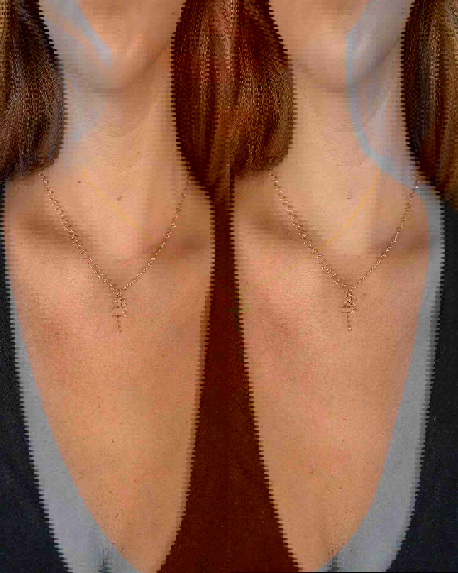 Gold Double Cross Pendant Necklace