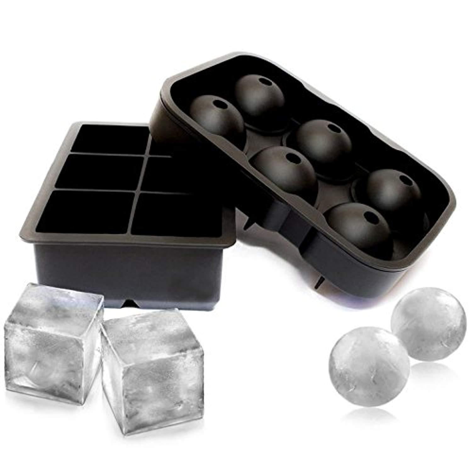 Charmed Ice Cube Trays Silicone Set of 2 - Sphere and Square Ice Molds for Whiskey, Cocktails, and Beverages (Black)