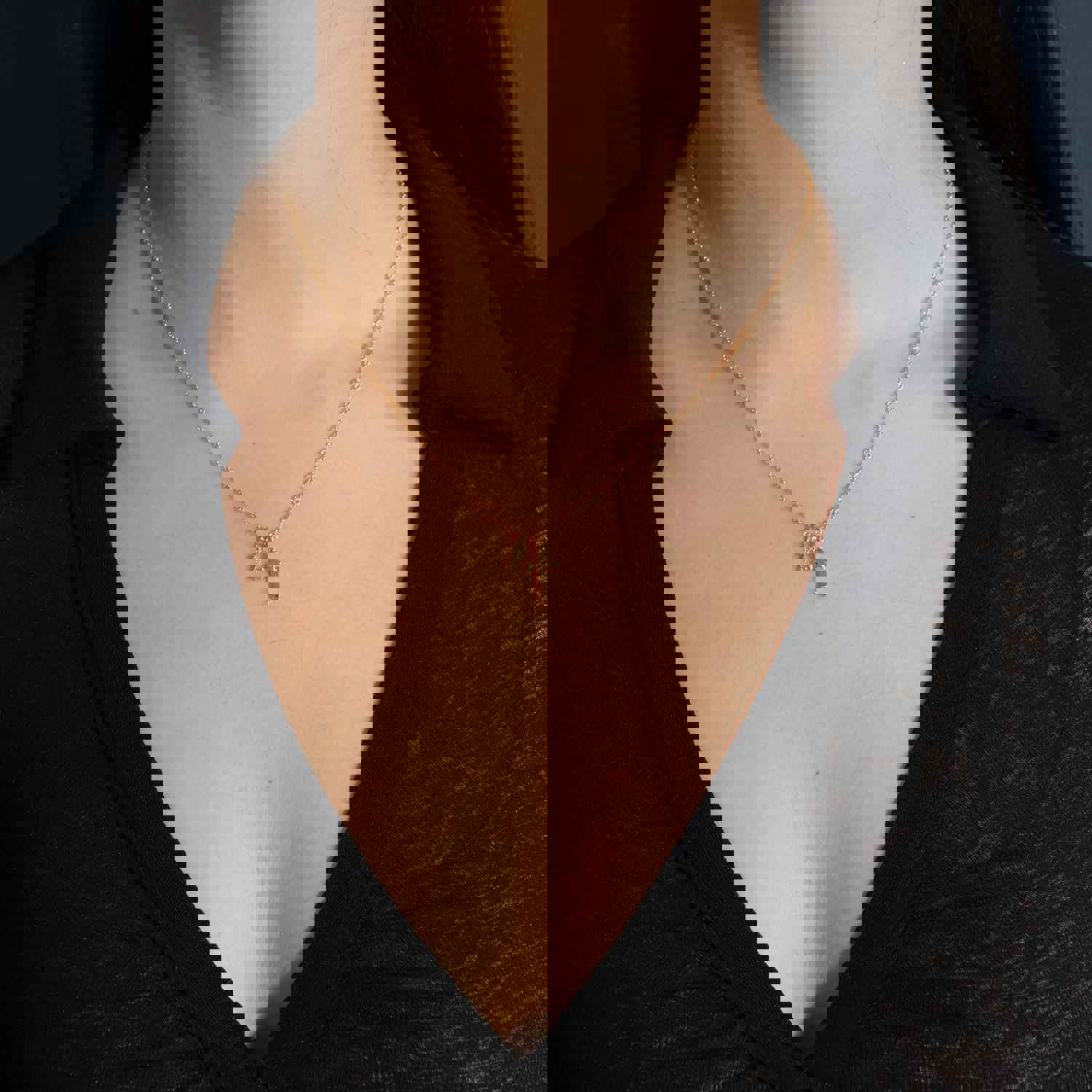 Gold Double Cross Pendant Necklace