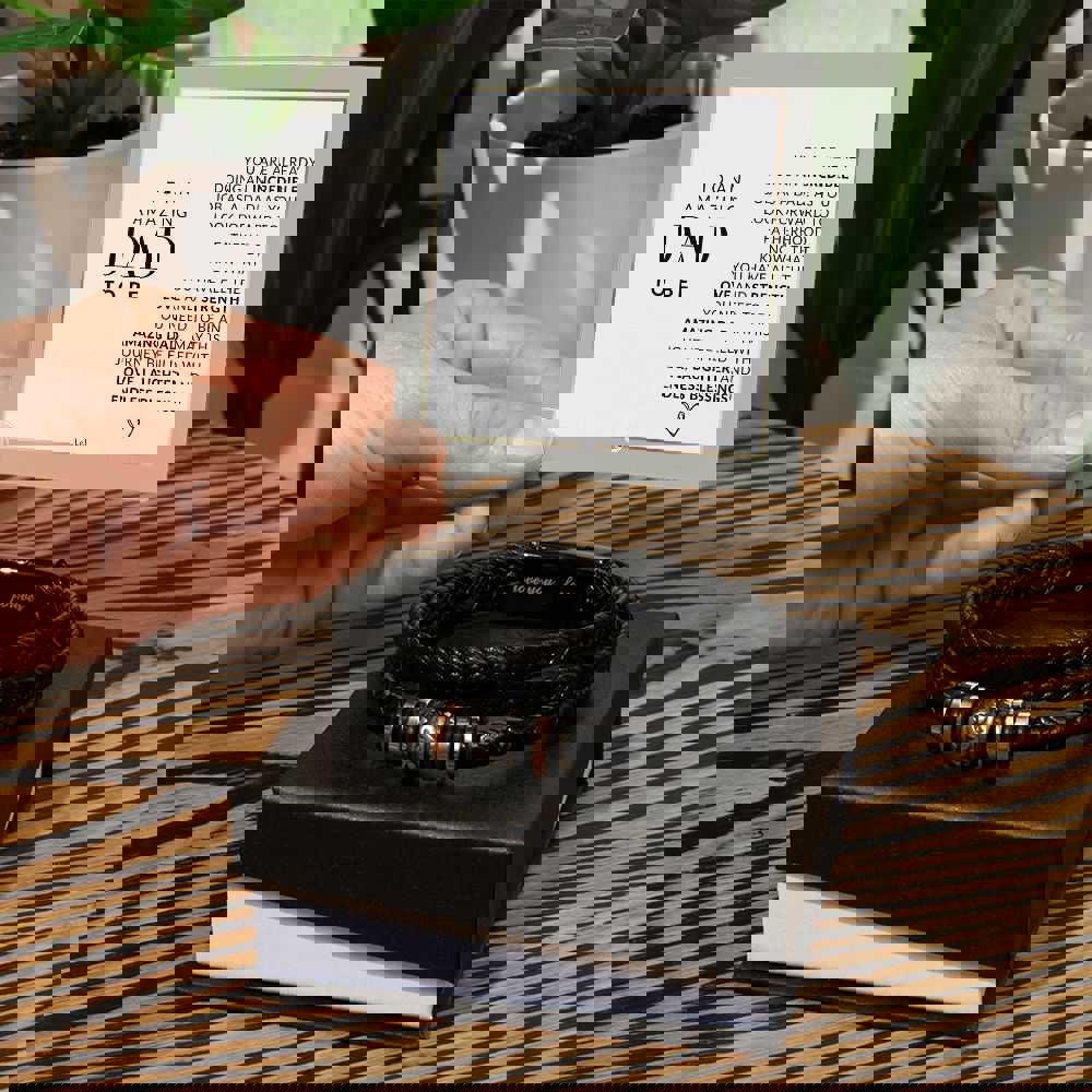 Future or Dad To Be Gift - Mens Leather Bracelet For Expecting Dad - Great For Christmas, Fathers Day or His Birthday