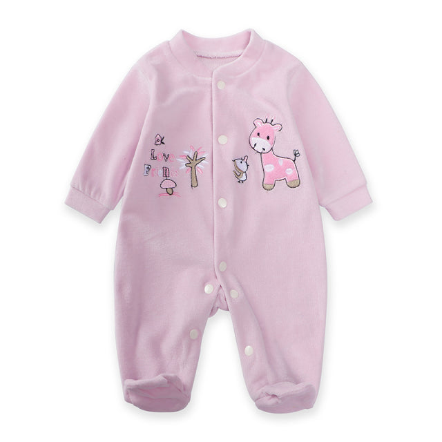 New Trending Baby Girls Rompers Clothing Pink Cartoon Baby Girls Clothes - One Pieces Pajamas Fleece Jumpsuit Costume