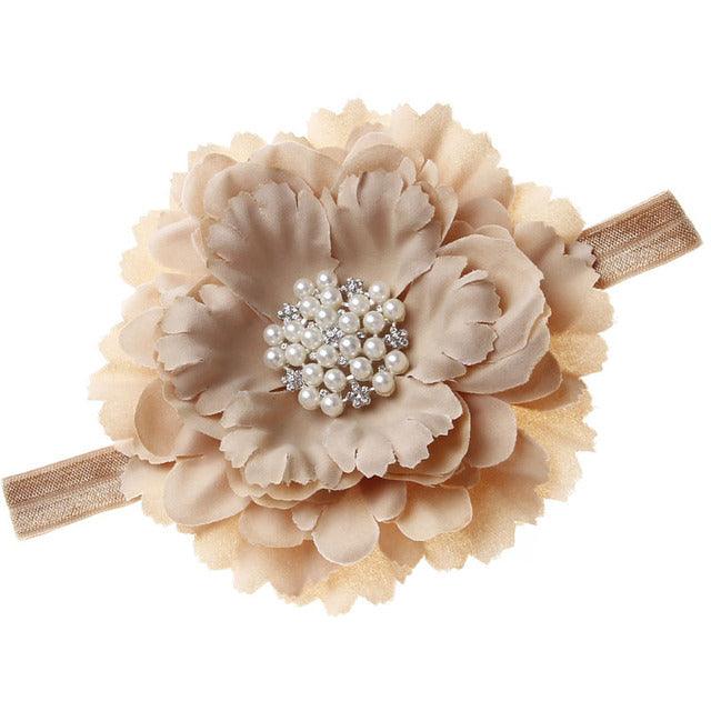 18 Colors Baby Newborn Peony Flower With Pearl Rhinestone Button Headband