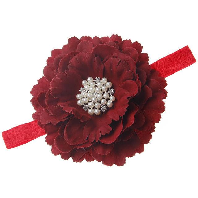 18 Colors Baby Newborn Peony Flower With Pearl Rhinestone Button Headband