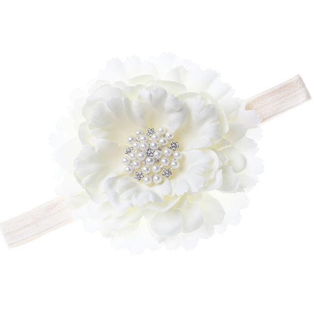 18 Colors Baby Newborn Peony Flower With Pearl Rhinestone Button Headband