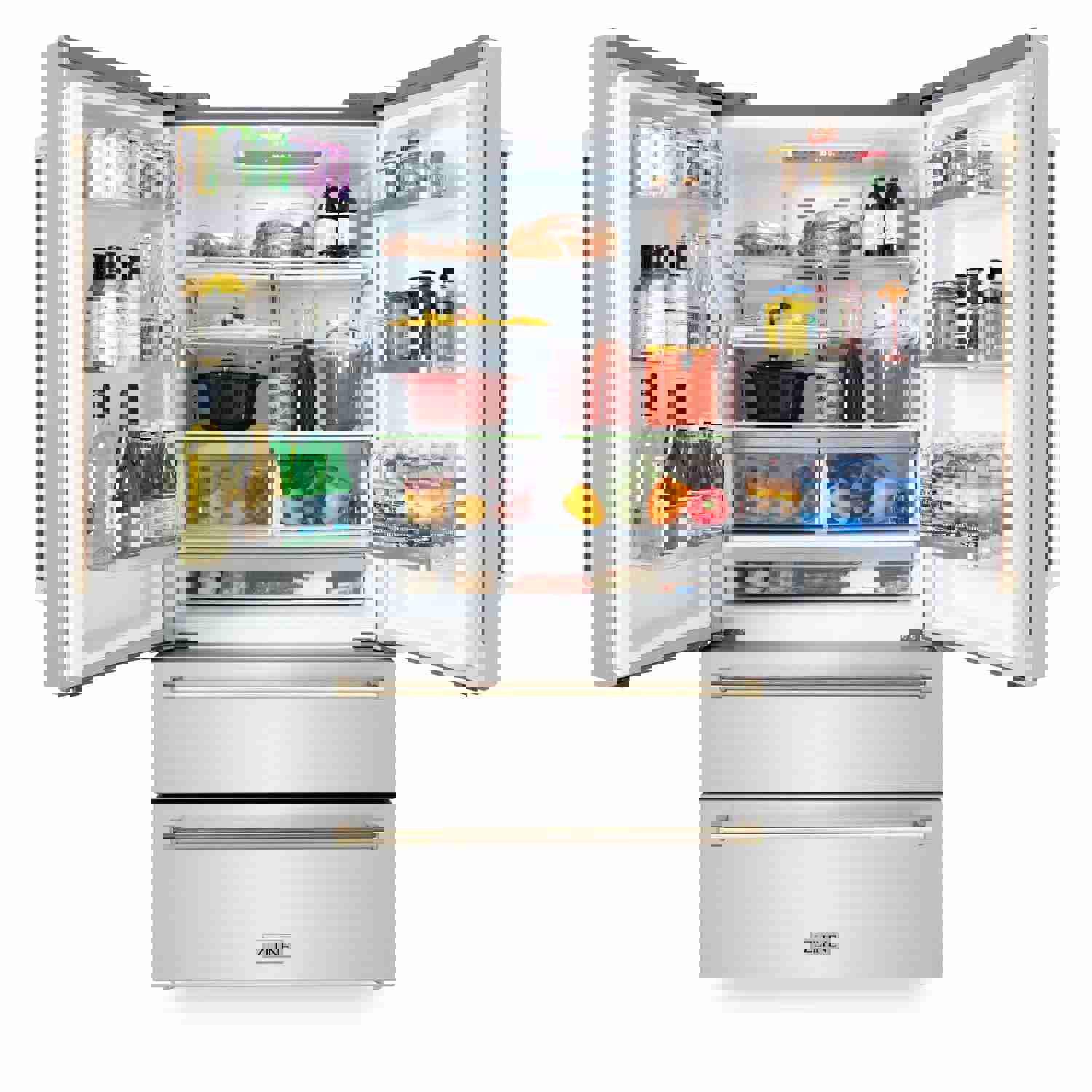 ZLINE 36 in. Autograph Edition French Door Refrigerator with Ice Maker in Stainless Steel & Gold Accents