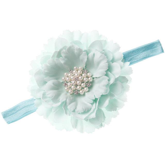 18 Colors Baby Newborn Peony Flower With Pearl Rhinestone Button Headband