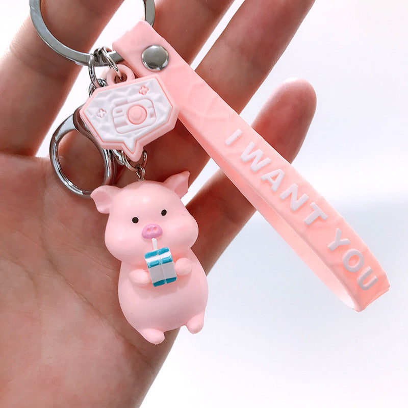 Cartoon Raincoat Piglet Doll Keychain Plastic Pendant Backpack Decoration Car Key Chain