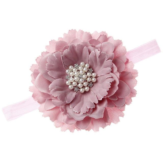 18 Colors Baby Newborn Peony Flower With Pearl Rhinestone Button Headband