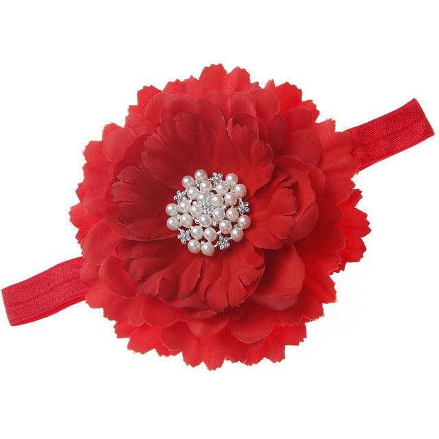 18 Colors Baby Newborn Peony Flower With Pearl Rhinestone Button Headband