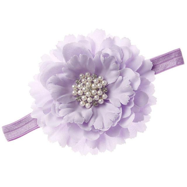 18 Colors Baby Newborn Peony Flower With Pearl Rhinestone Button Headband