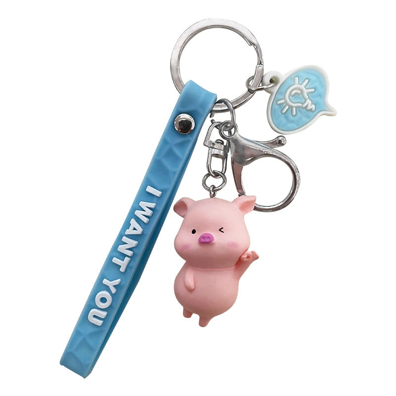 Cartoon Raincoat Piglet Doll Keychain Plastic Pendant Backpack Decoration Car Key Chain
