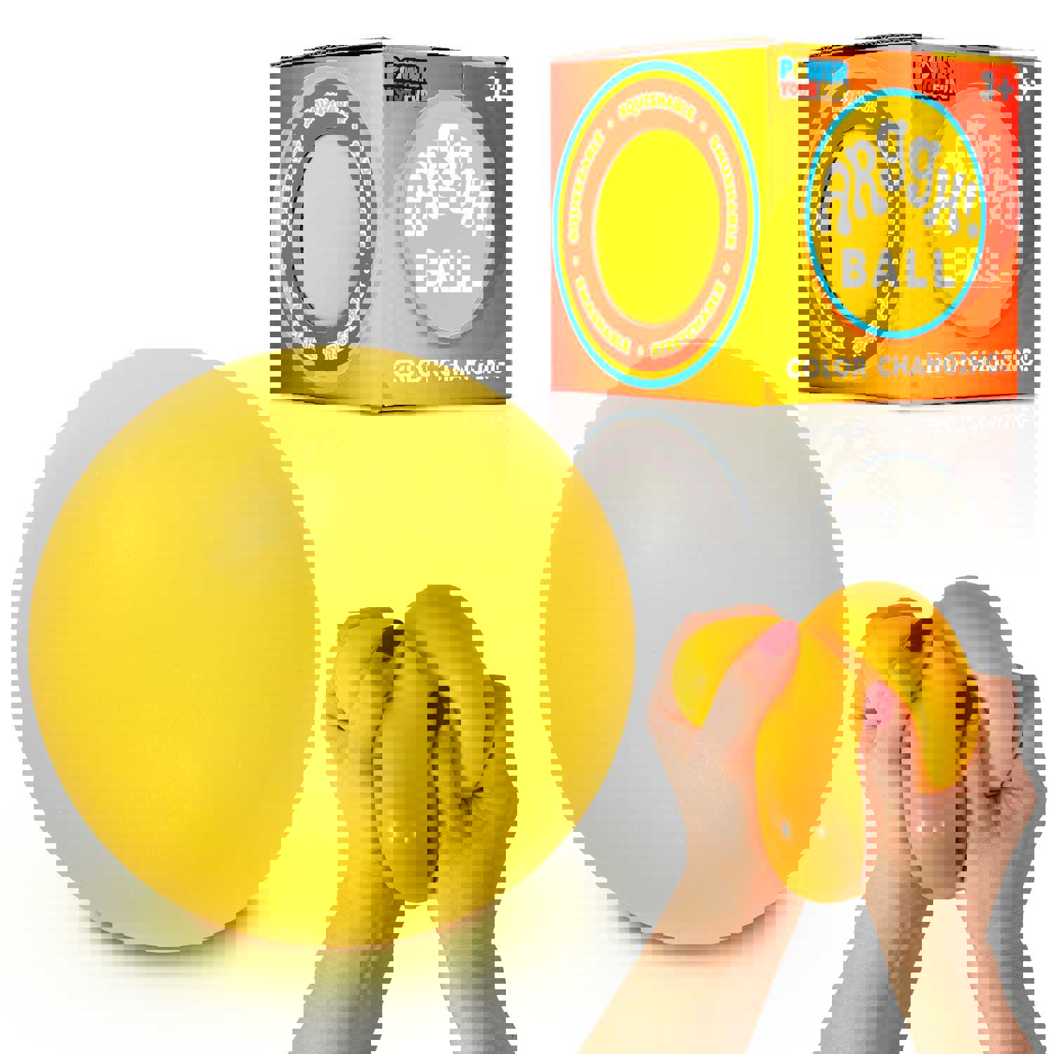 Power Your Fun Arggh Stress Ball for Adults and Kids - 3.75 Inch Color-Changing Sensory Toy