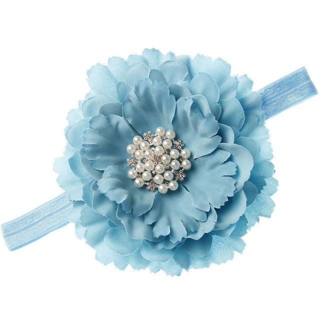 18 Colors Baby Newborn Peony Flower With Pearl Rhinestone Button Headband