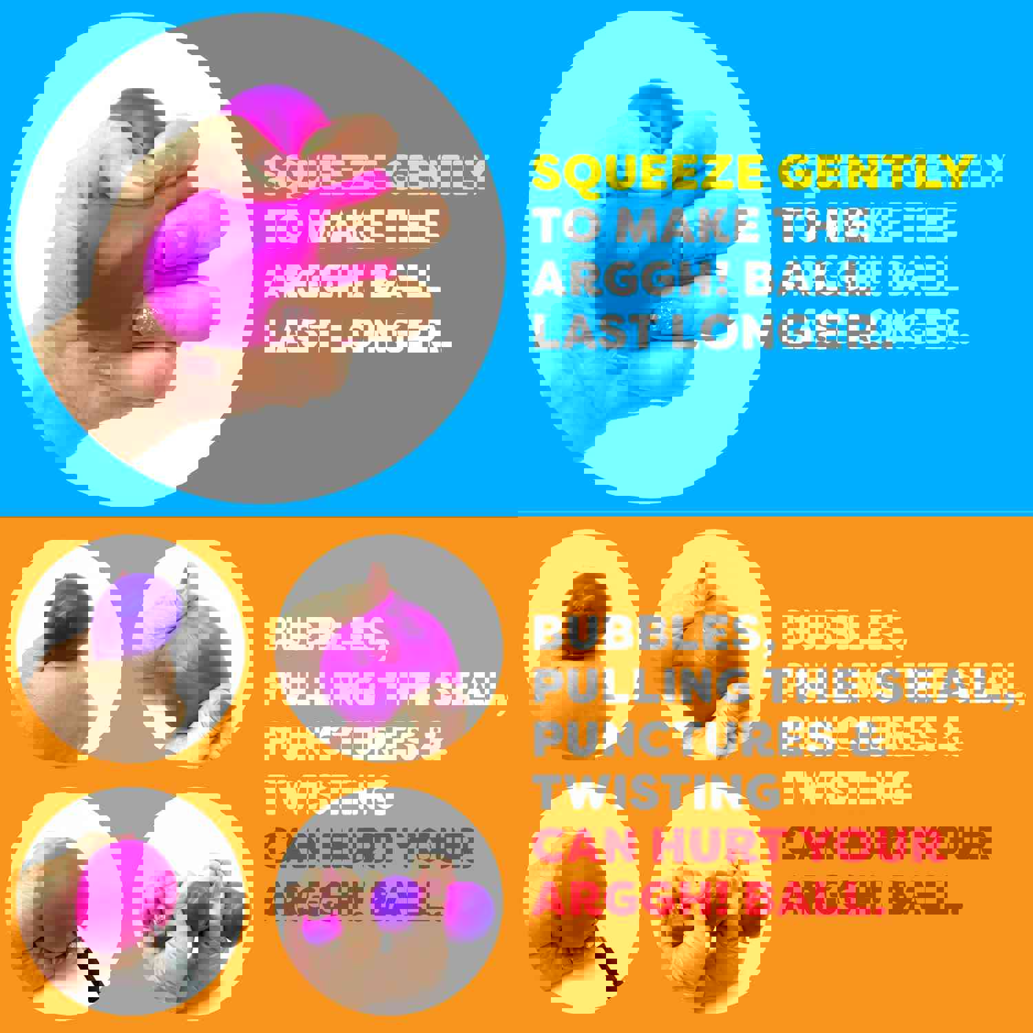 Power Your Fun Arggh Stress Ball for Adults and Kids - 3.75 Inch Color-Changing Sensory Toy