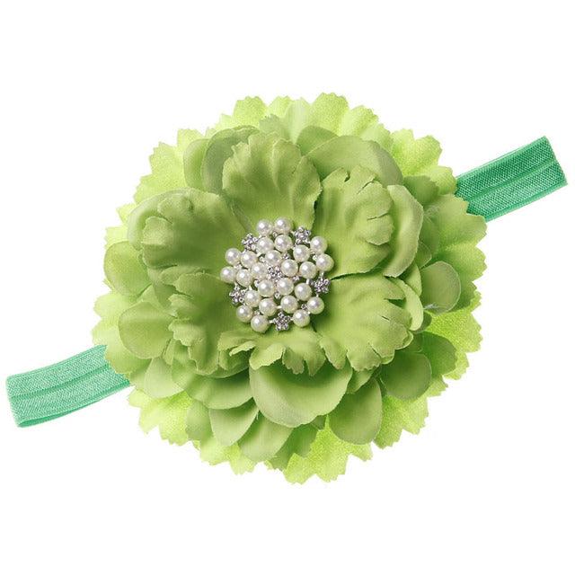 18 Colors Baby Newborn Peony Flower With Pearl Rhinestone Button Headband
