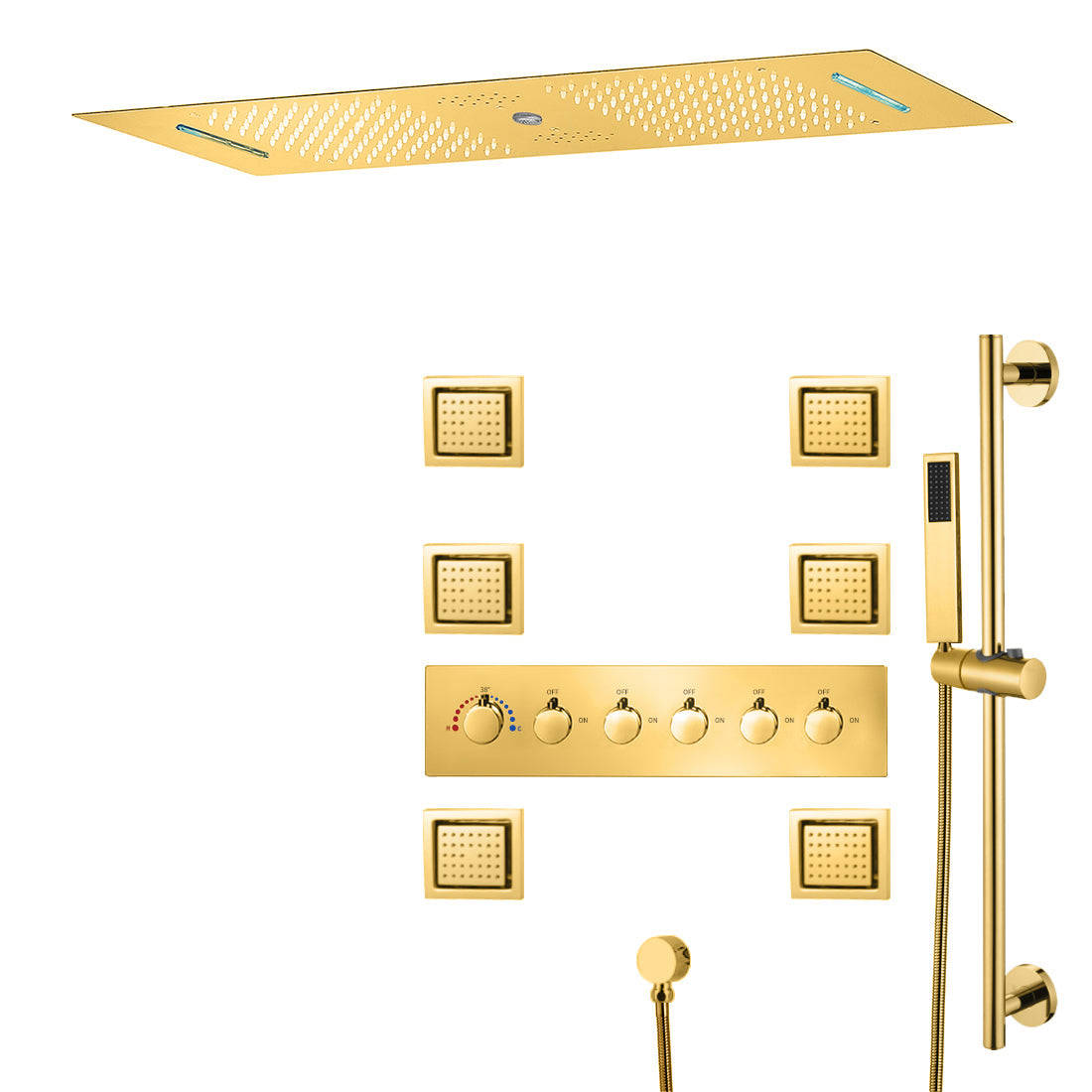 VANCOUVER 36 INCH POLISHED GOLD CEILING MOUNTED COMPLETE LED MUSIC SHOWER SET
