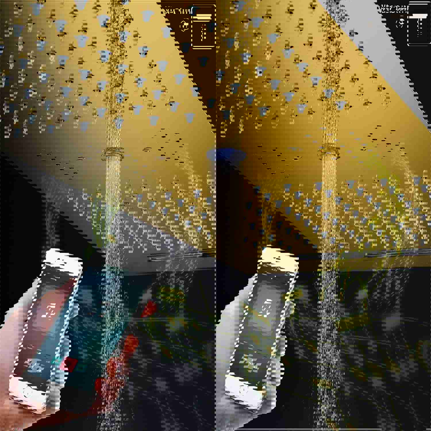 VANCOUVER 36 INCH POLISHED GOLD CEILING MOUNTED COMPLETE LED MUSIC SHOWER SET