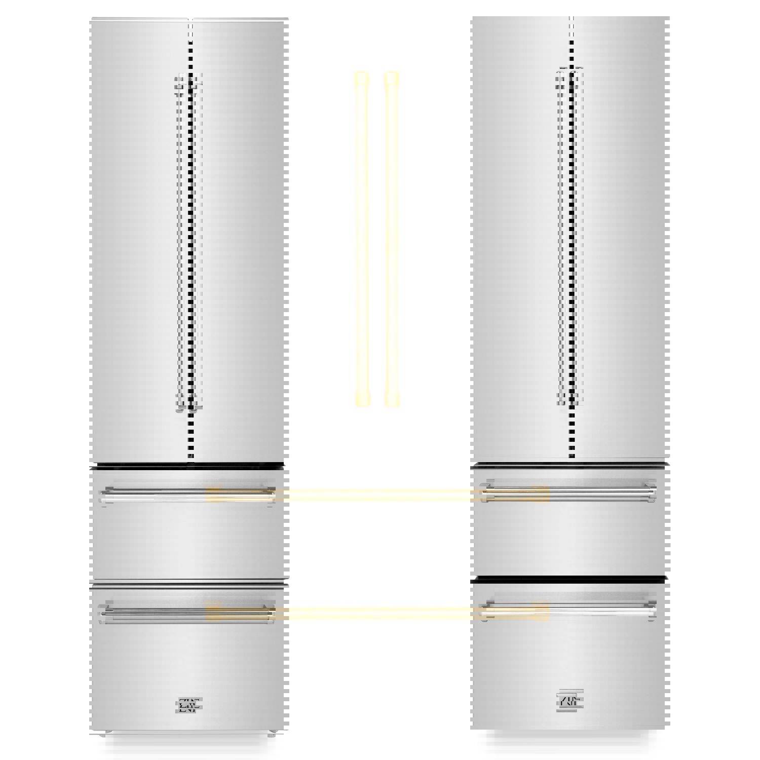 ZLINE 36 in. Autograph Edition French Door Refrigerator with Ice Maker in Stainless Steel & Gold Accents