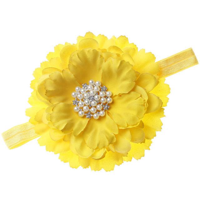 18 Colors Baby Newborn Peony Flower With Pearl Rhinestone Button Headband