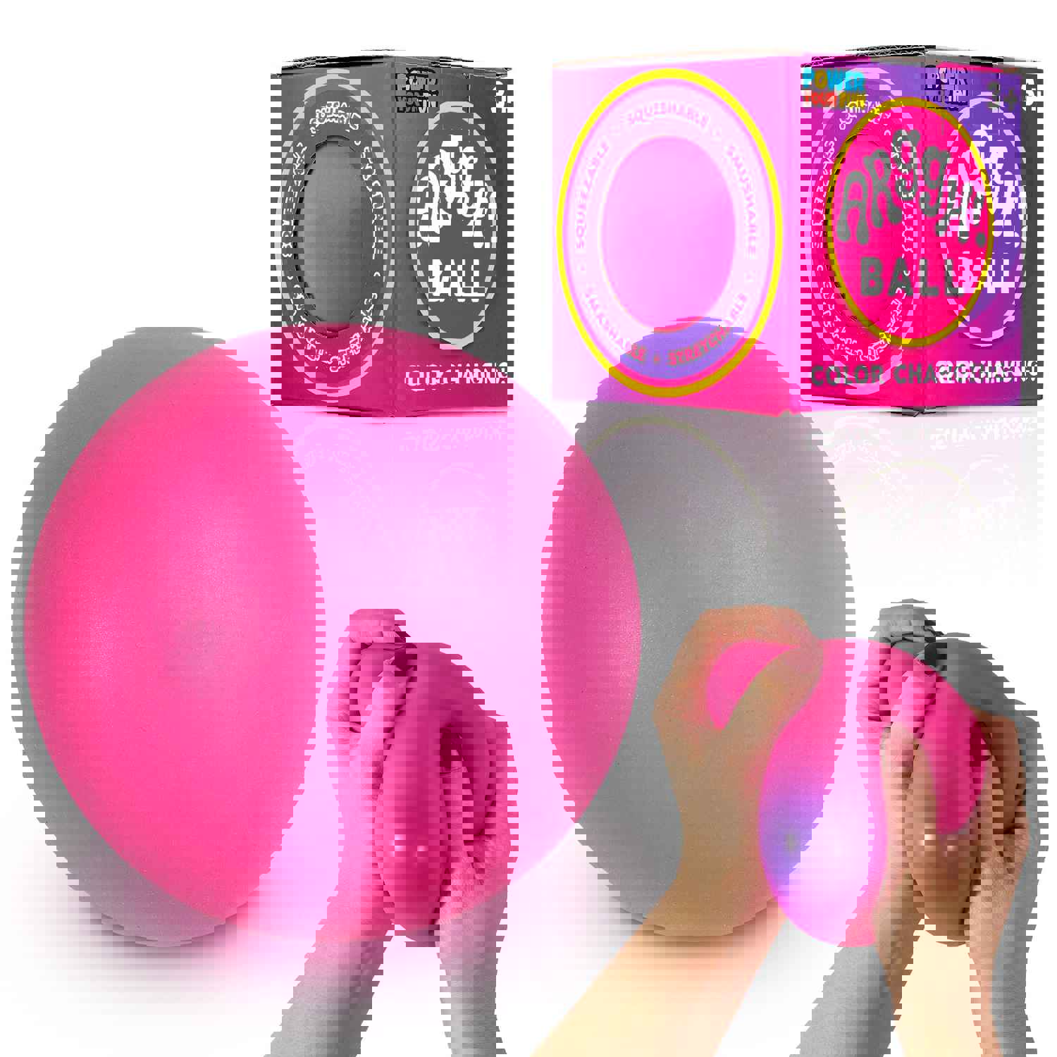Power Your Fun Arggh Stress Ball for Adults and Kids - 3.75 Inch Color-Changing Sensory Toy