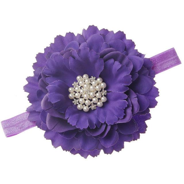 18 Colors Baby Newborn Peony Flower With Pearl Rhinestone Button Headband