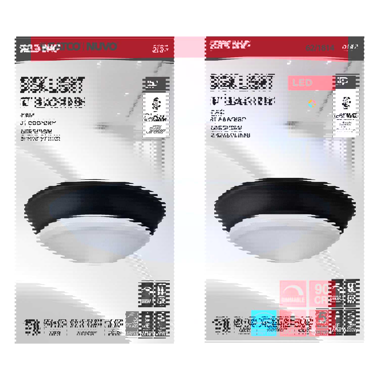 SATCO/NUVO 17W 10 Inch LED Disk Light CCT Selectable 2700K/3000K/3500K/4000K/5000K Black Finish