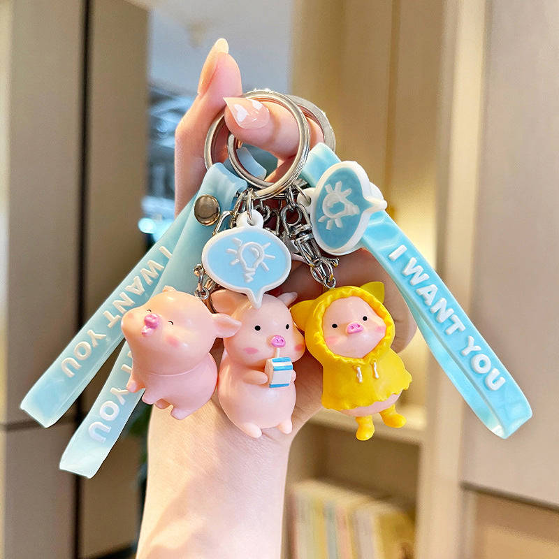 Cartoon Raincoat Piglet Doll Keychain Plastic Pendant Backpack Decoration Car Key Chain