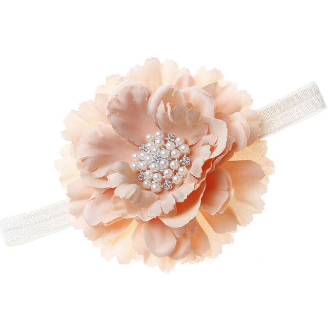 18 Colors Baby Newborn Peony Flower With Pearl Rhinestone Button Headband