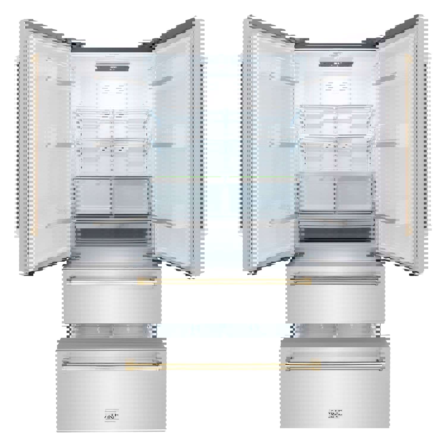 ZLINE 36 in. Autograph Edition French Door Refrigerator with Ice Maker in Stainless Steel & Gold Accents