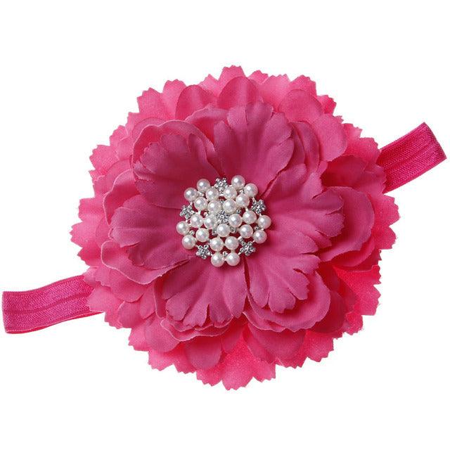 18 Colors Baby Newborn Peony Flower With Pearl Rhinestone Button Headband