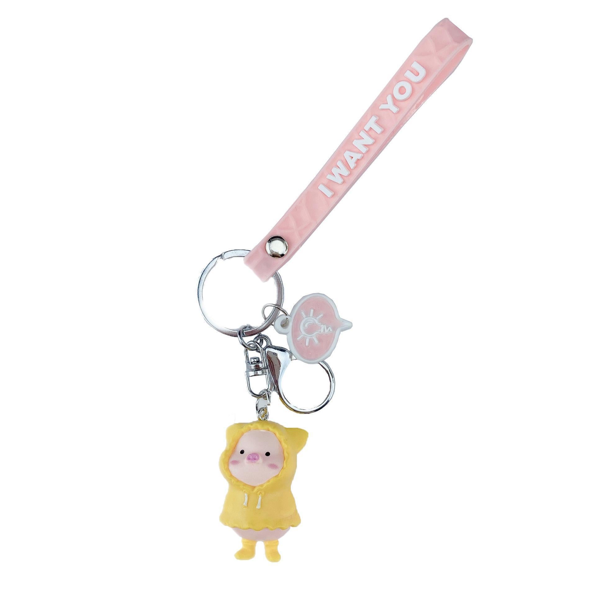 Cartoon Raincoat Piglet Doll Keychain Plastic Pendant Backpack Decoration Car Key Chain