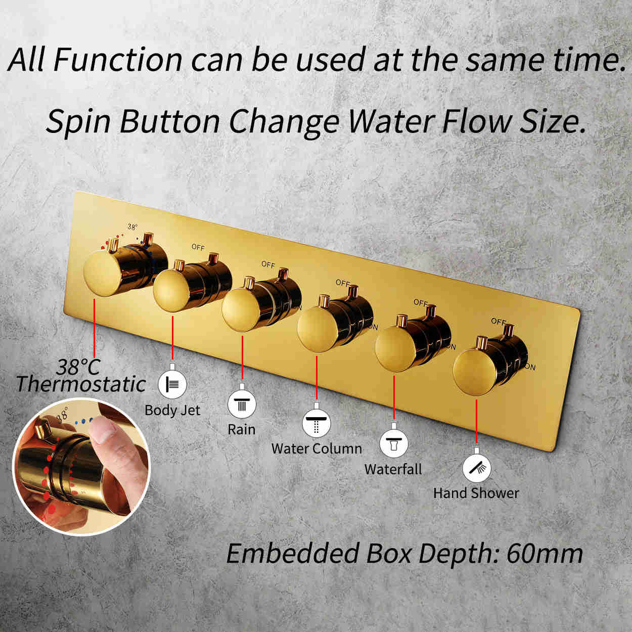 VANCOUVER 36 INCH POLISHED GOLD CEILING MOUNTED COMPLETE LED MUSIC SHOWER SET