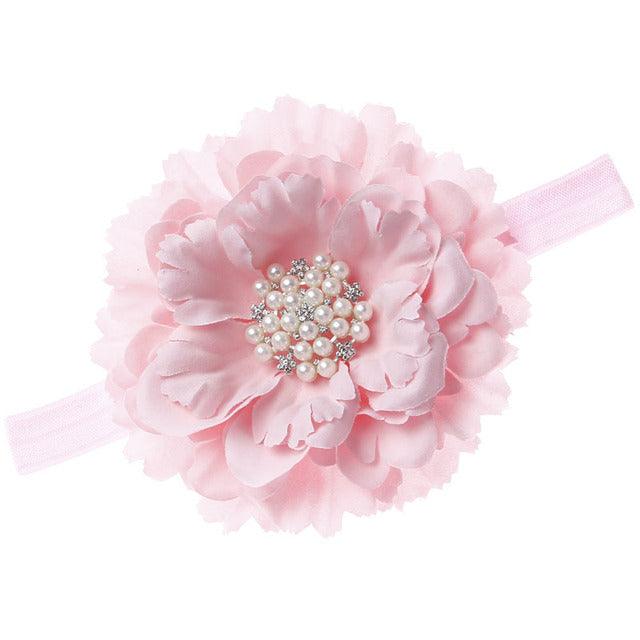 18 Colors Baby Newborn Peony Flower With Pearl Rhinestone Button Headband