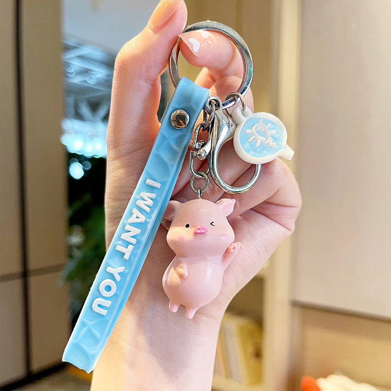 Cartoon Raincoat Piglet Doll Keychain Plastic Pendant Backpack Decoration Car Key Chain