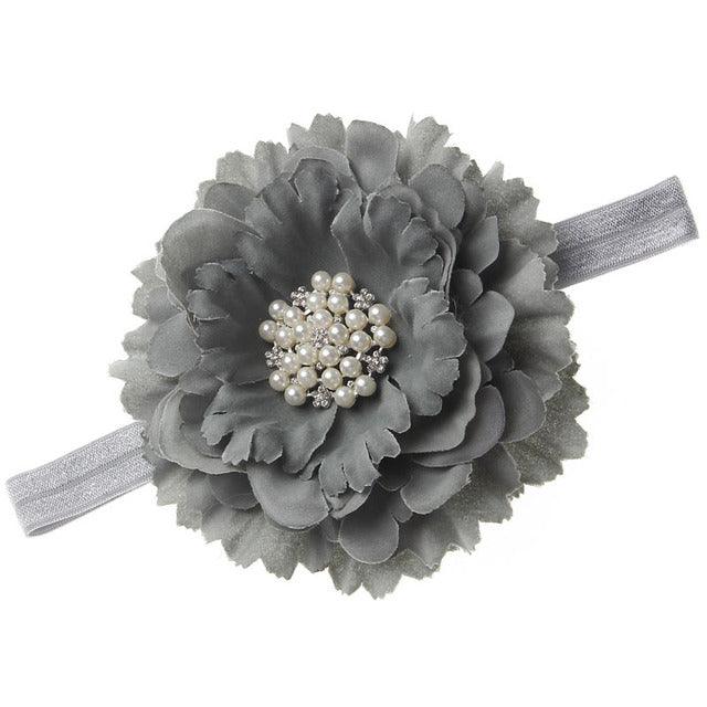 18 Colors Baby Newborn Peony Flower With Pearl Rhinestone Button Headband
