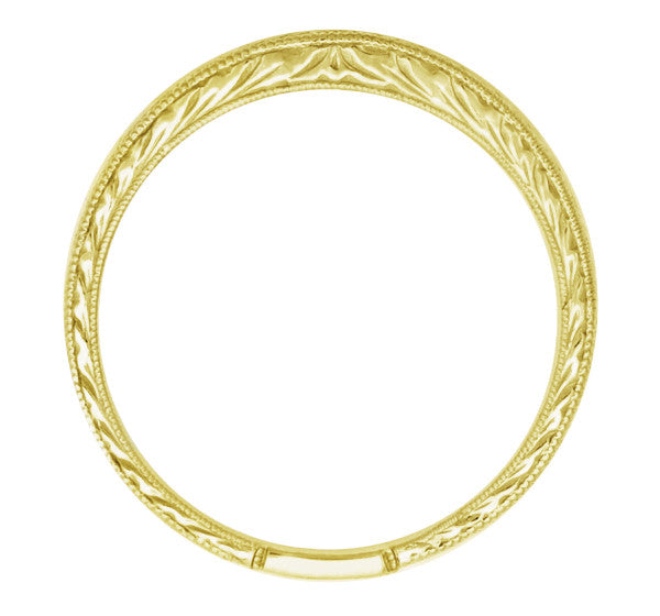 Art Deco Curved Engraved Wheat Wedding Band in 18K Yellow Gold
