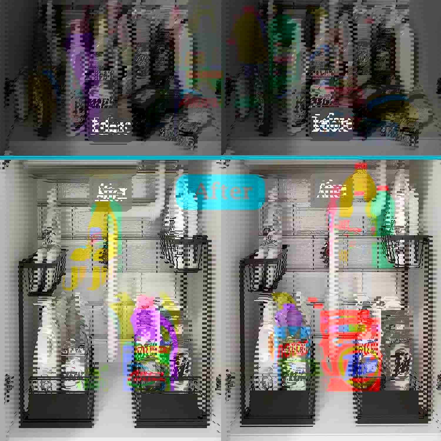 Under Sink Organizer, 2 Pack Height Adjustable Kitchen Organizers and Storage, 2 Tier Pull Out Sliding Cabinet Organizer