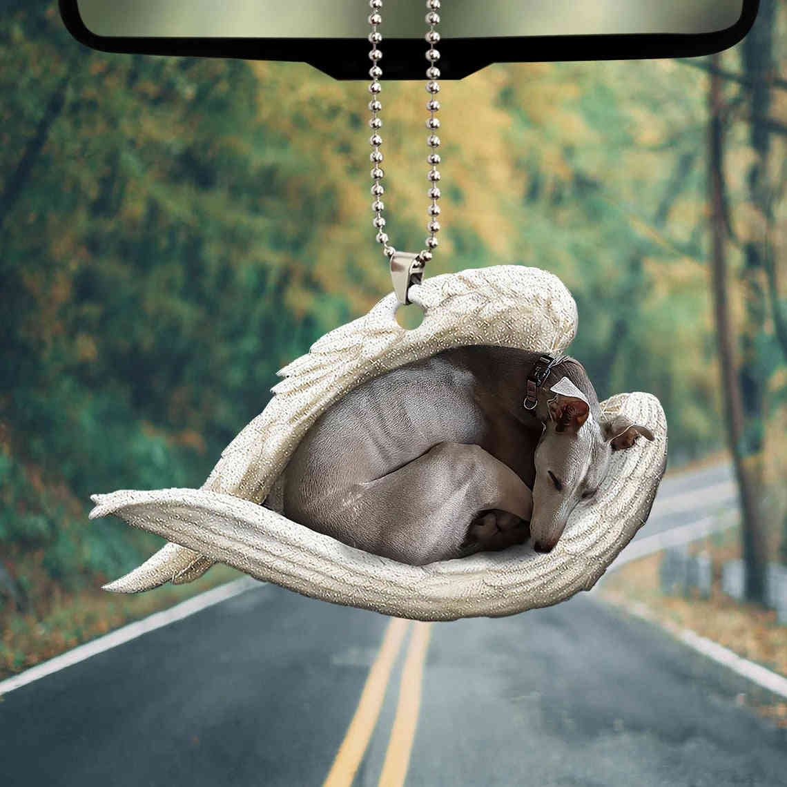 Greyhound Sleeping Angel Wing - Memorial Dog Lover Rear View Mirror Car Accessory