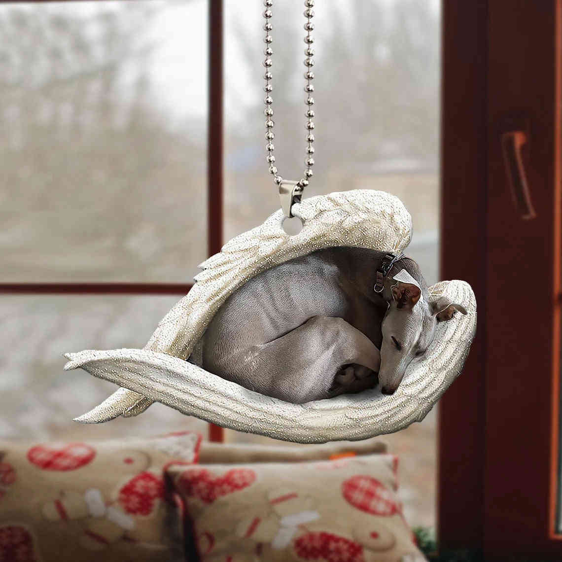 Greyhound Sleeping Angel Wing - Memorial Dog Lover Rear View Mirror Car Accessory