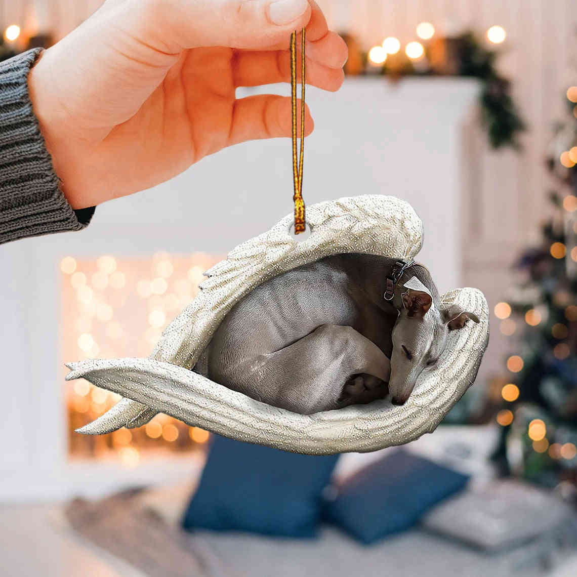 Greyhound Sleeping Angel Wing - Memorial Dog Lover Rear View Mirror Car Accessory